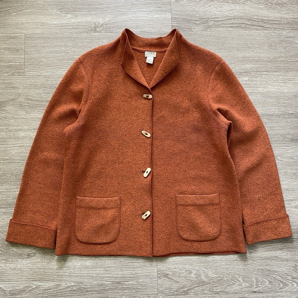 Vintage Sigrid Olsen Boiled Wool Jacket Women L Orange Toggle Lagenlook Bohemian